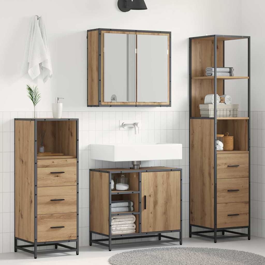 Badezimmermöbel-Set 3 stk. Artisan-Eiche 65 x 33 x 60 cm