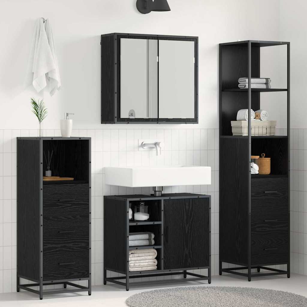 Badezimmermöbel-Set 4 stk. Schwarz Eichen-Optik 65 x 33 x 60 cm