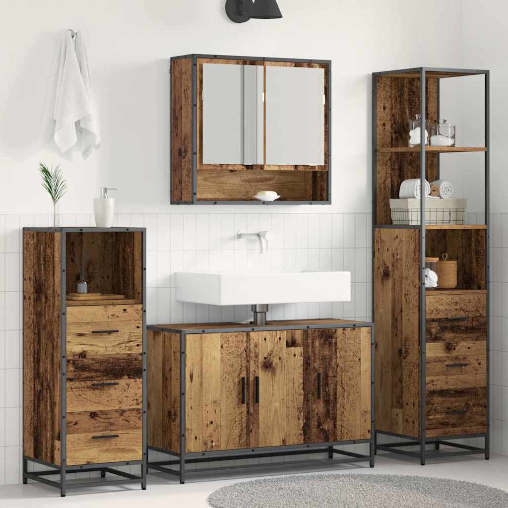 Badezimmermöbel-Set 3 stk. Altholz 35 x 37,5 x 166 cm