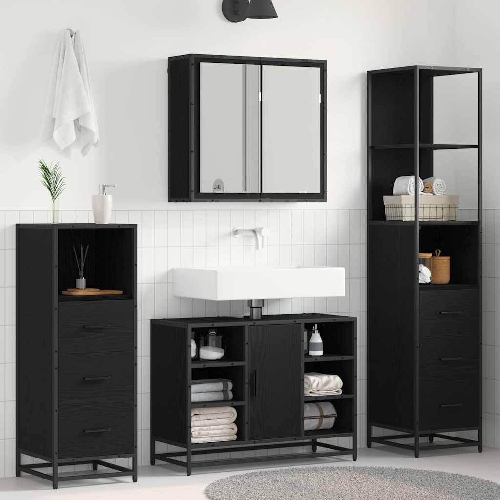 Badezimmermöbel-Set 3 stk. Schwarz Eichen-Optik 80 x 33 x 60 cm