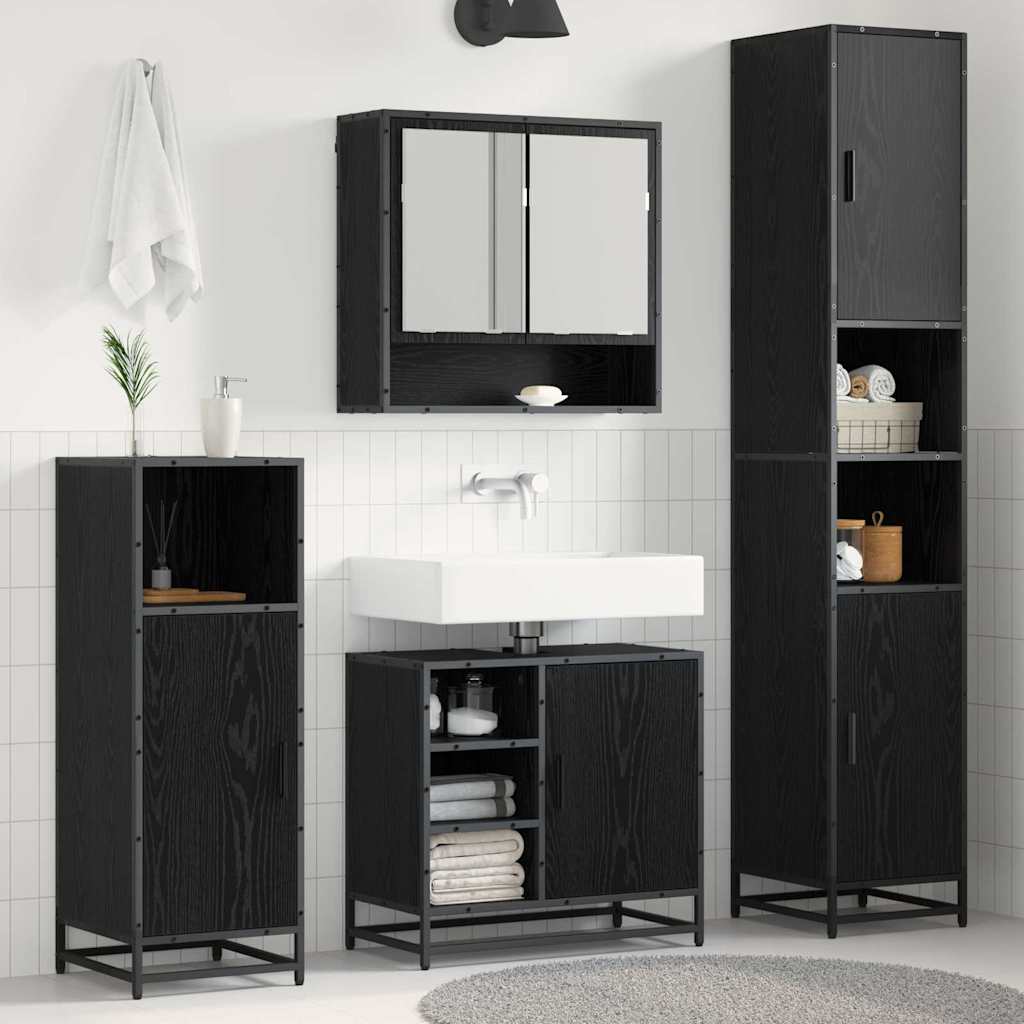 Badezimmermöbel-Set 3 Stk. Schwarz Eichen-Optik Holzwerkstoff