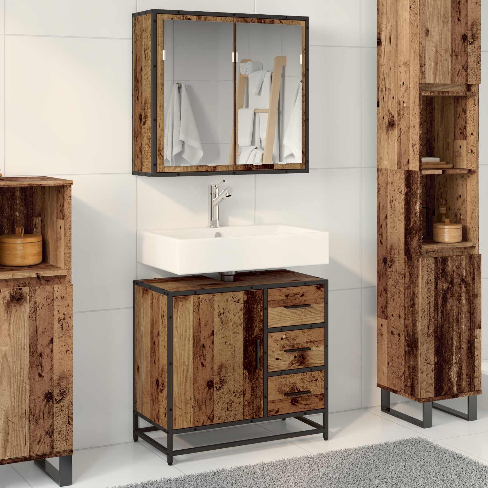 Badezimmermöbel-Set 2 stk. Altholz 80 x 33 x 60 cm