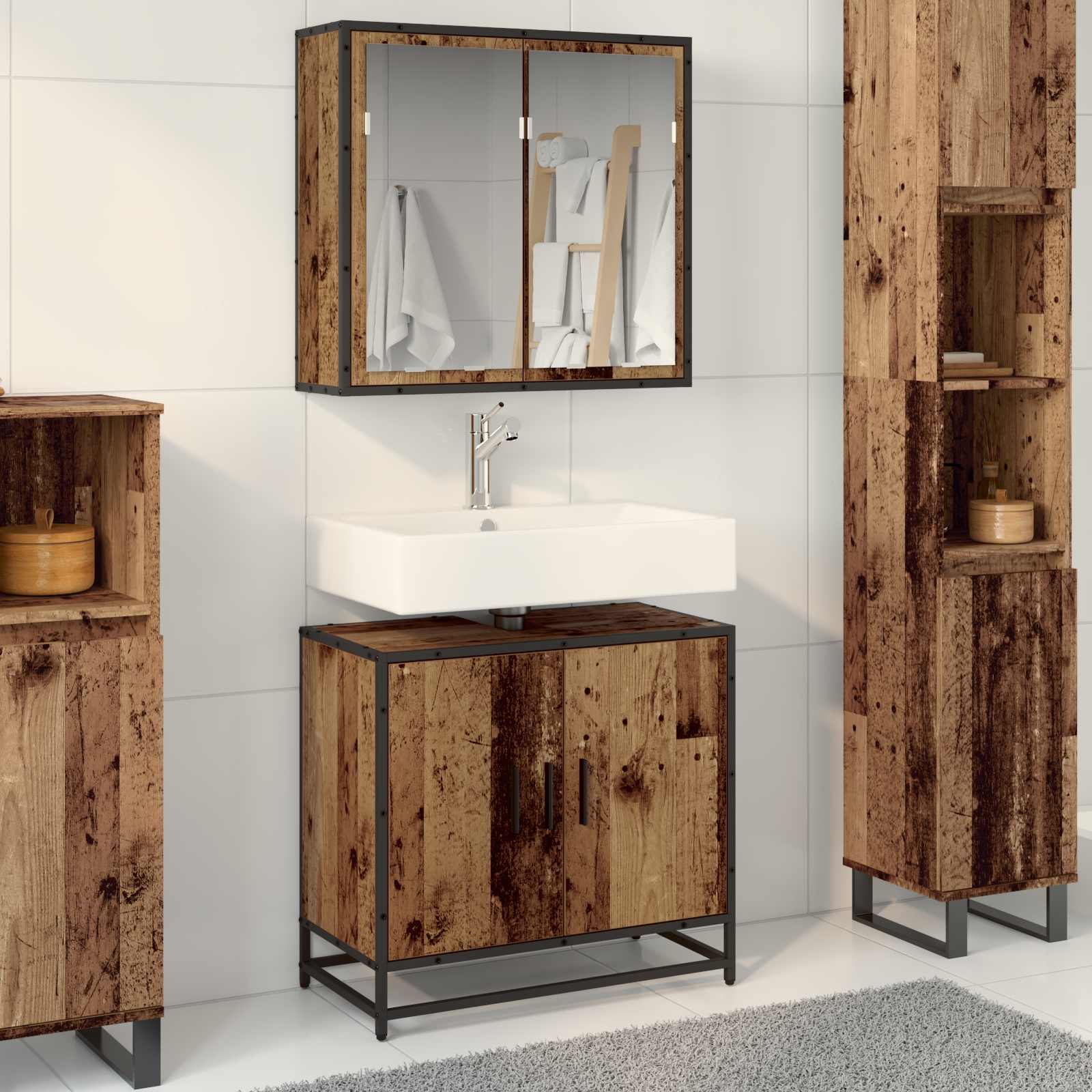 Badezimmermöbel-Set 2 Stk. Altholz Holzwerkstoff