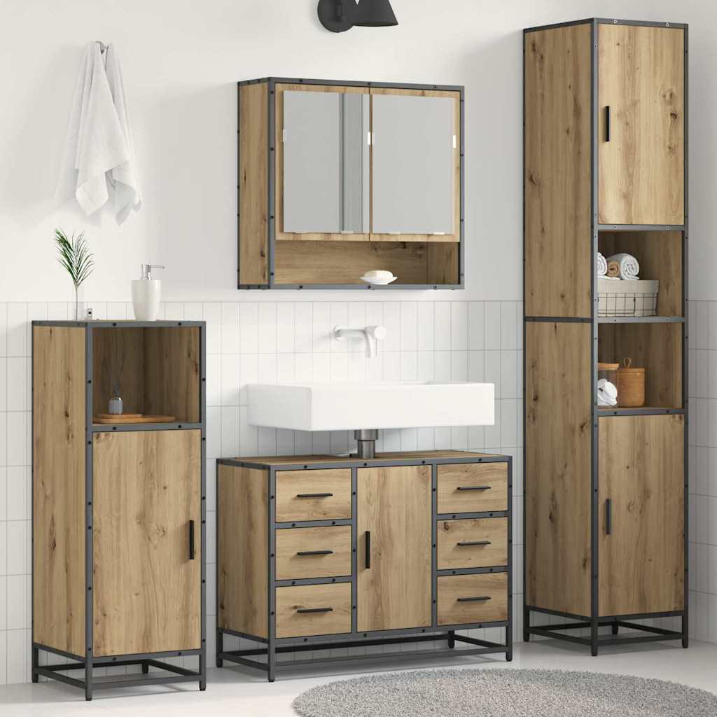 Badezimmermöbel-Set 3 stk. Artisan-Eiche 90 x 33 x 60 cm
