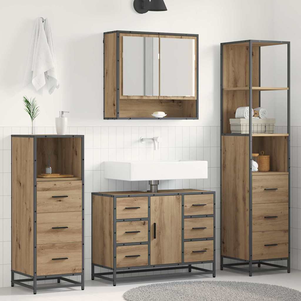 Badezimmermöbel-Set 3 stk. Artisan-Eiche 35 x 37,5 x 166 cm
