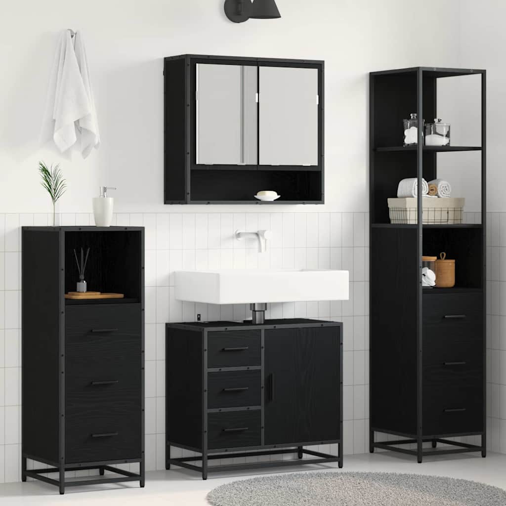Badezimmermöbel-Set 4 stk. Schwarz Eichen-Optik 65 x 33 x 60 cm