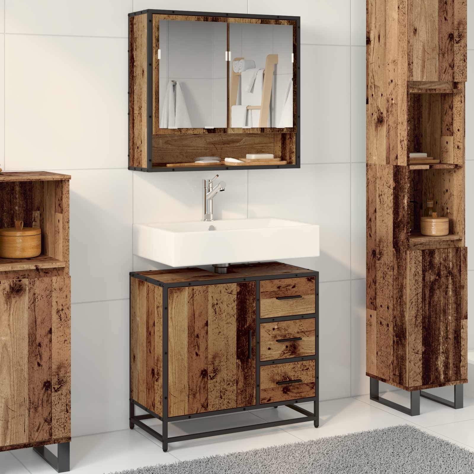 Badezimmermöbel-Set 2 stk. Altholz 65 x 33 x 60 cm