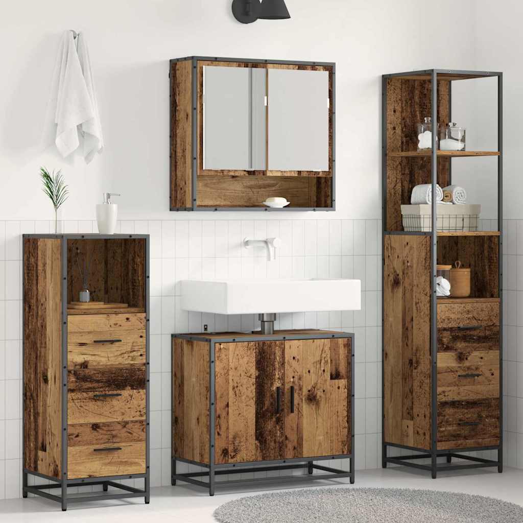 Badezimmermöbel-Set 4 stk. Altholz 65 x 33 x 60 cm