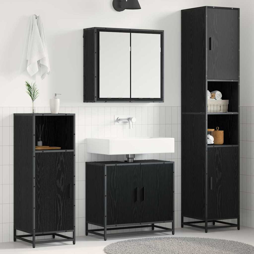 Badezimmermöbel-Set 4 stk. Schwarz Eichen-Optik 65 x 33 x 60 cm