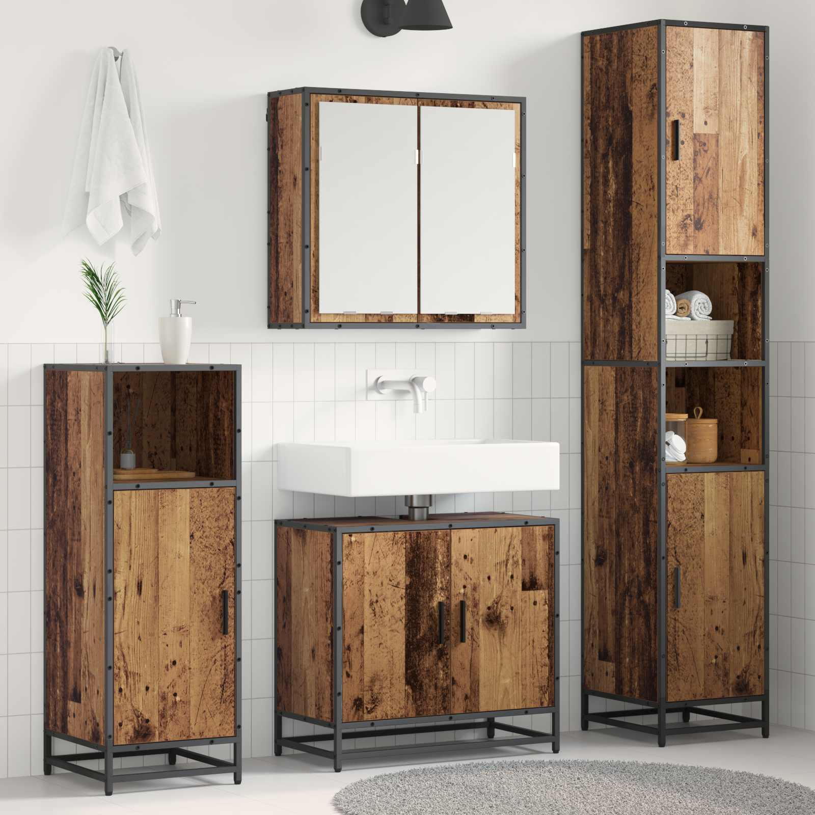 Badezimmermöbel-Set 3 stk. Altholz 65 x 33 x 60 cm