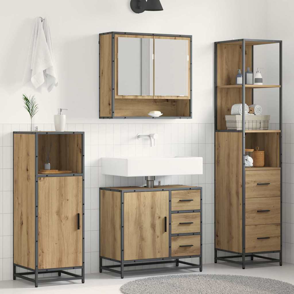Badezimmermöbel-Set 3 Stk. Artisan-Eiche Holzwerkstoff