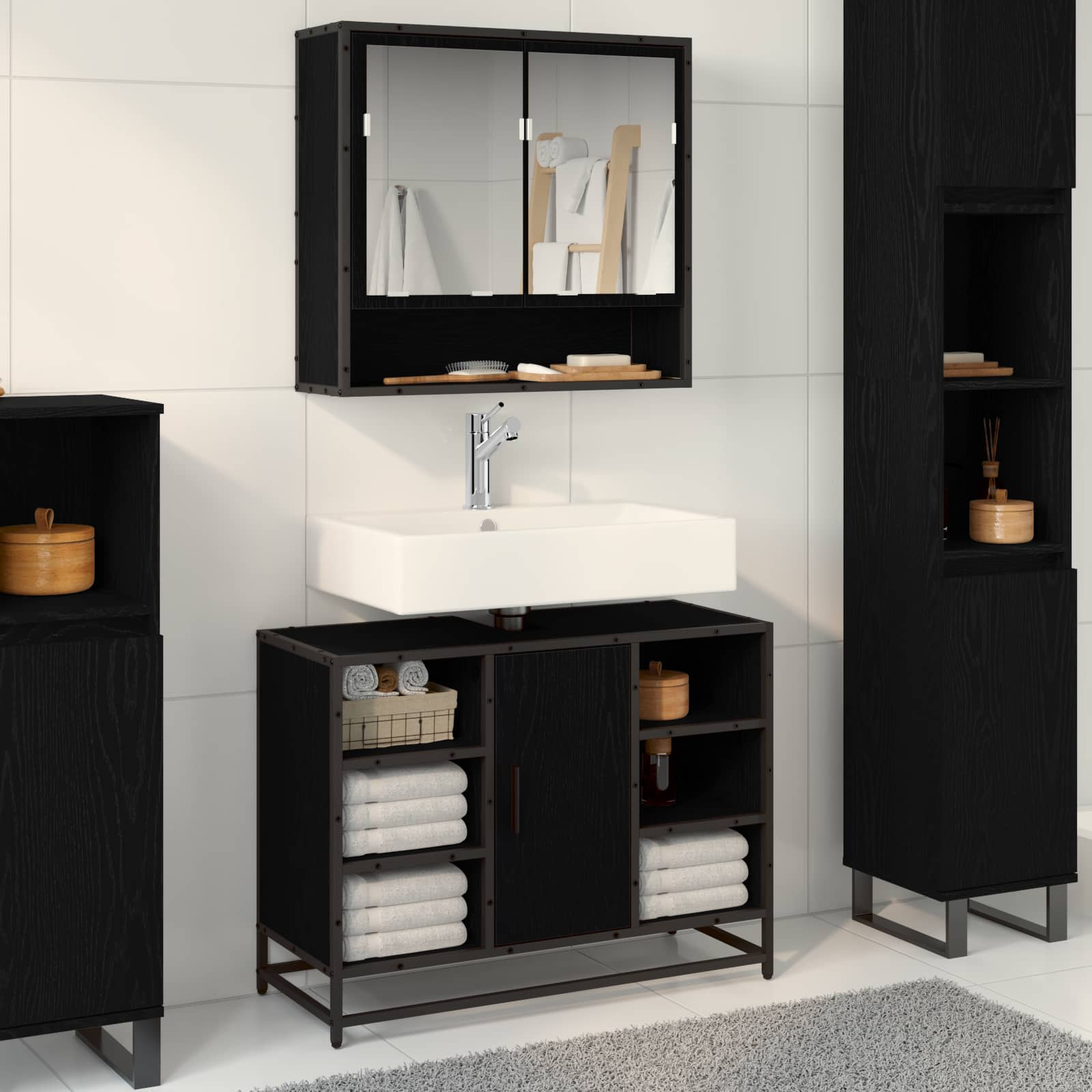 Badezimmermöbel-Set 2 Stk. Schwarz Eichen-Optik Holzwerkstoff