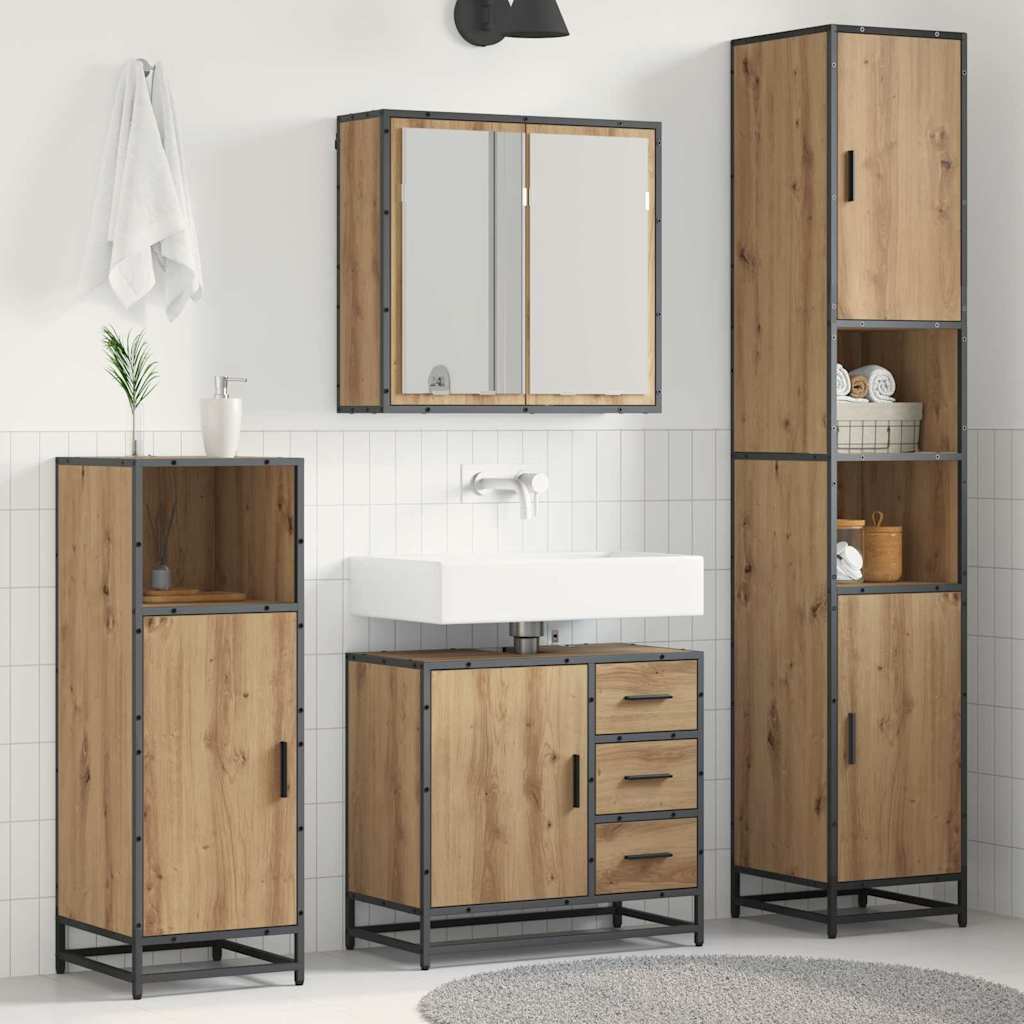 Badezimmermöbel-Set 3 Stk. Artisan-Eiche Holzwerkstoff