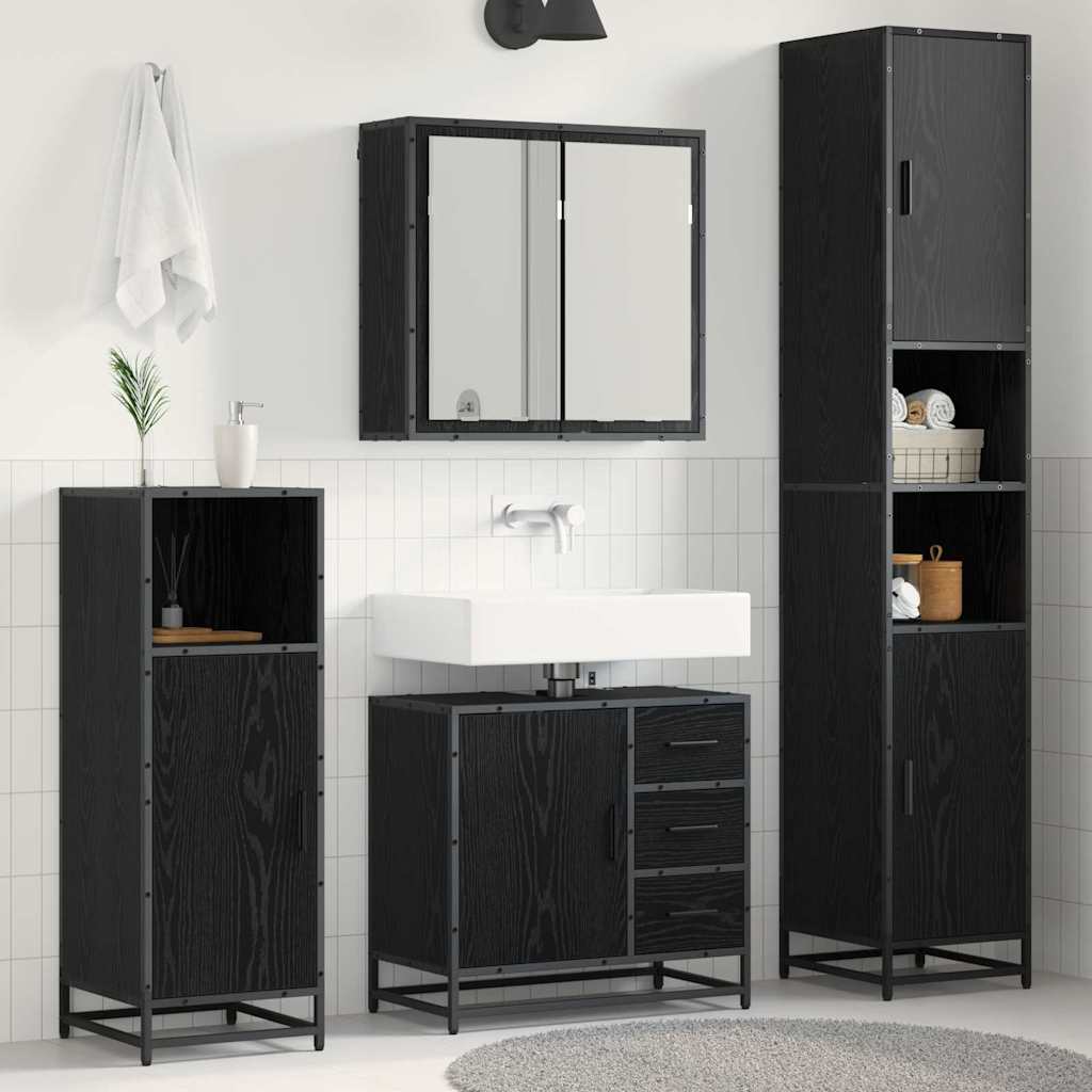 Badezimmermöbel-Set 3 Stk. Schwarz Eichen-Optik Holzwerkstoff