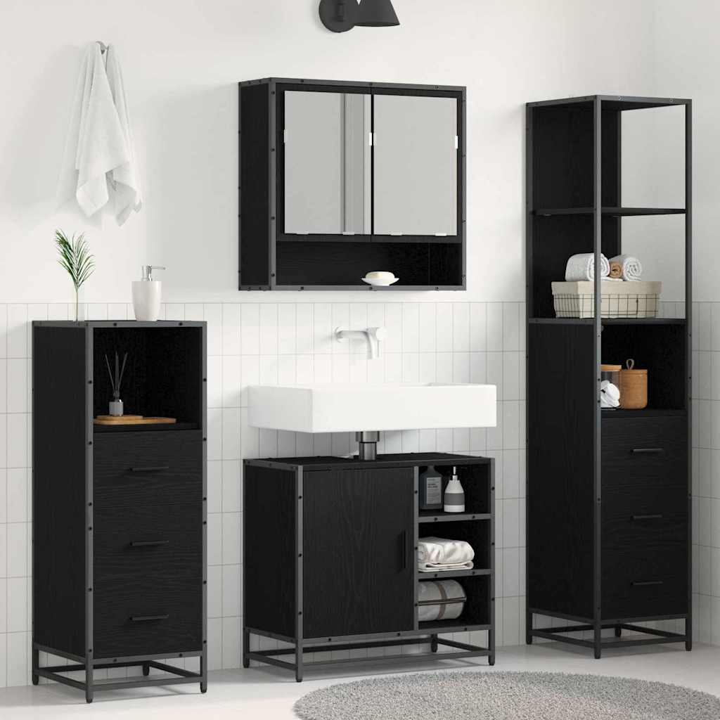 Badezimmermöbel-Set 4 stk. Schwarz Eichen-Optik 65 x 33 x 60 cm