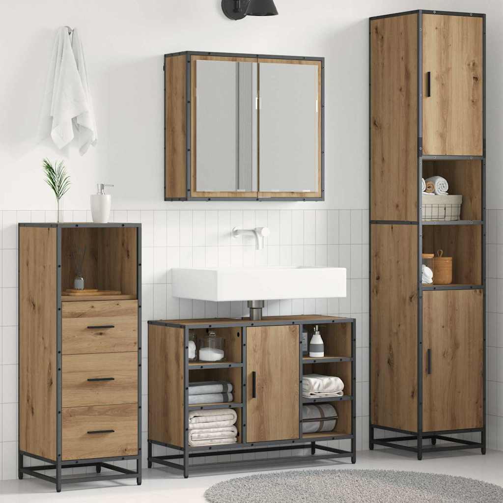 Badezimmermöbel-Set 3 stk. Artisan-Eiche 80 x 33 x 60 cm