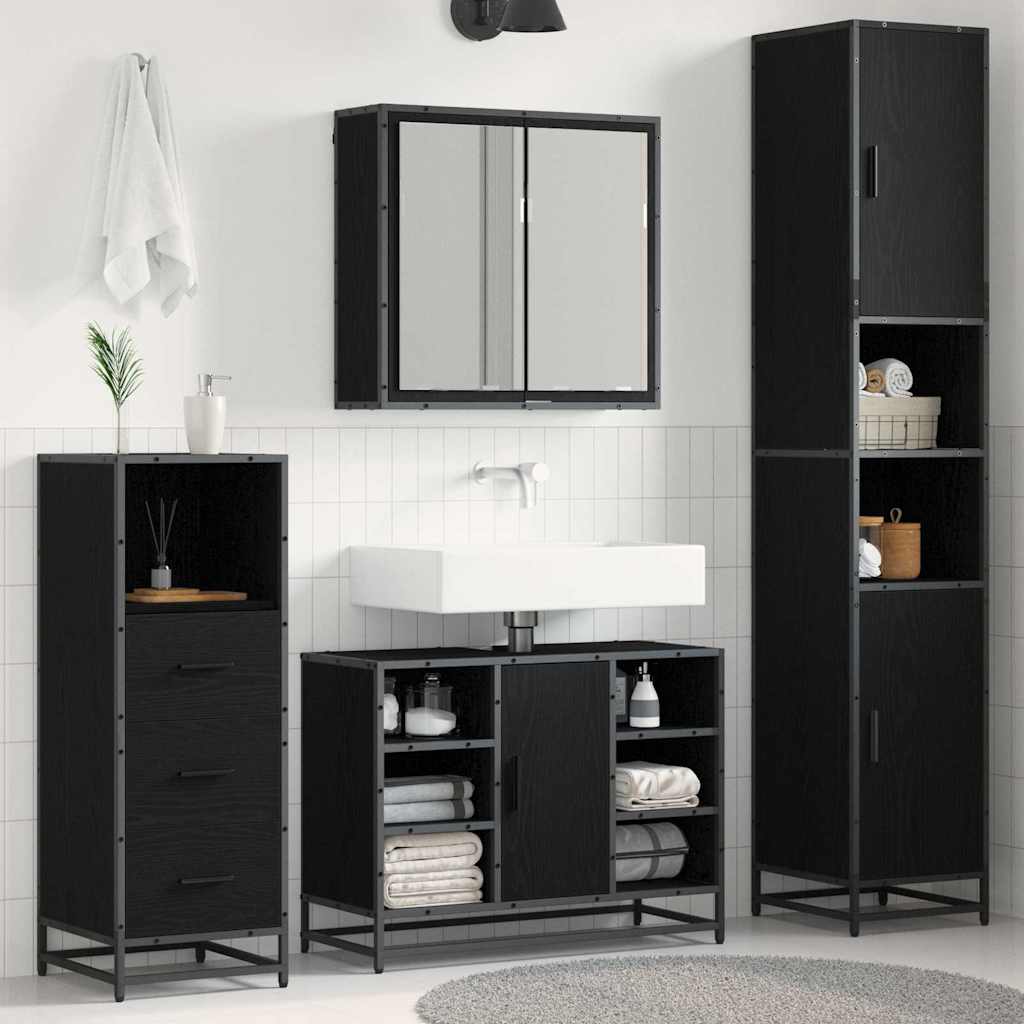 Badezimmermöbel-Set 3 Stk. Schwarz Eichen-Optik Holzwerkstoff