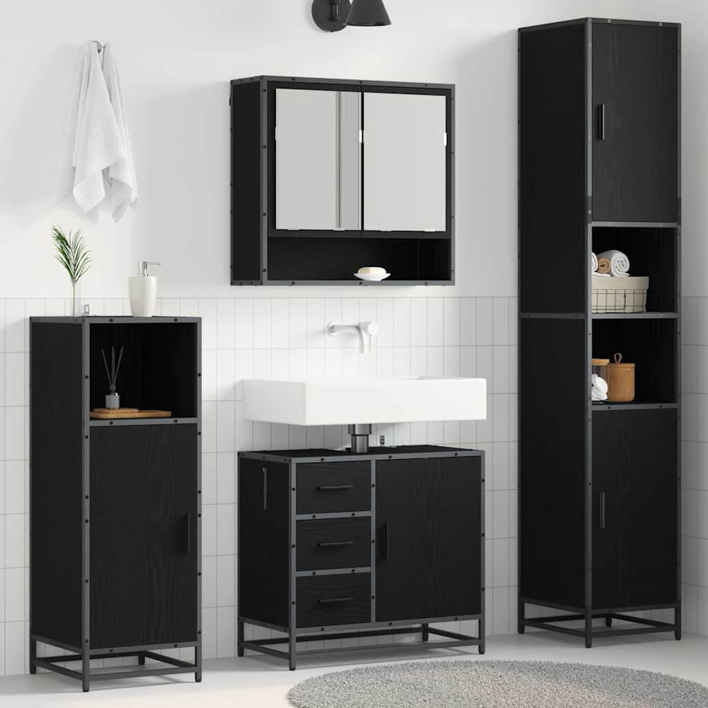 Badezimmermöbel-Set 3 stk. Schwarz Eichen-Optik