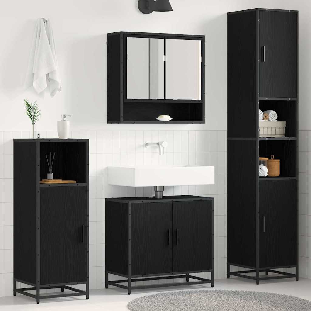 Badezimmermöbel-Set 3 Stk. Schwarz Eichen-Optik Holzwerkstoff