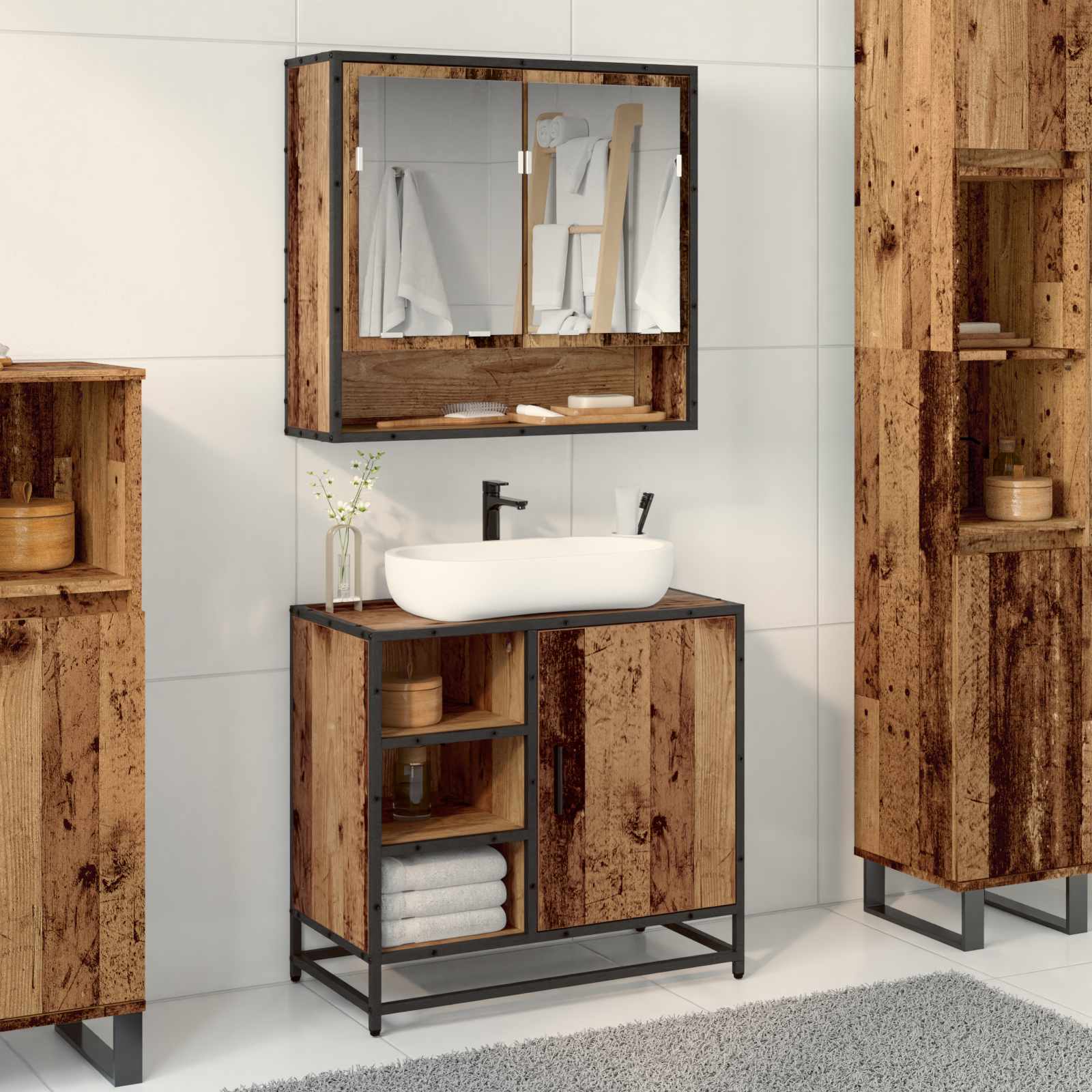 Badezimmermöbel-Set 2 stk. Altholz 65 x 33 x 60 cm