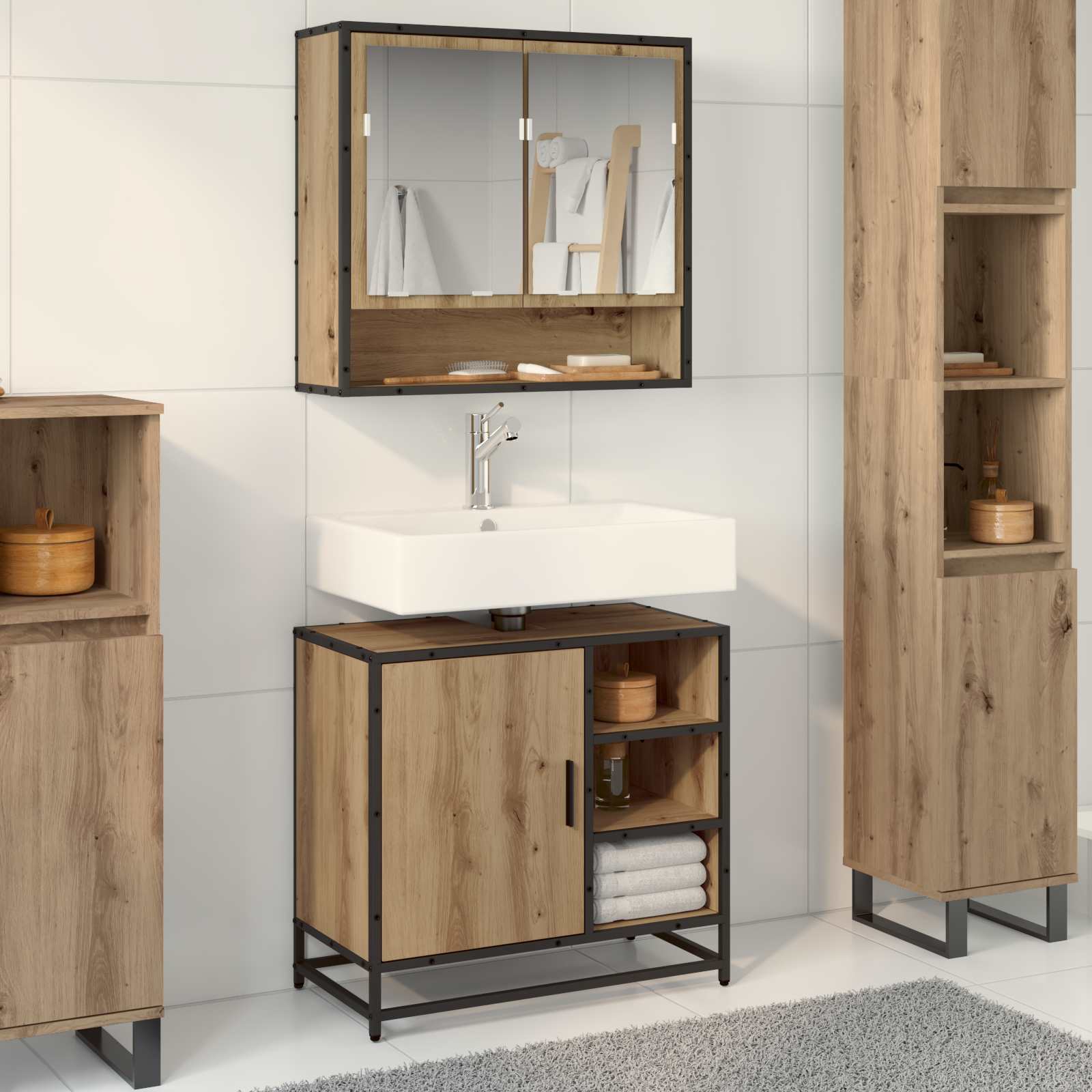 Badezimmermöbel-Set 2 Stk. Artisan-Eiche Holzwerkstoff