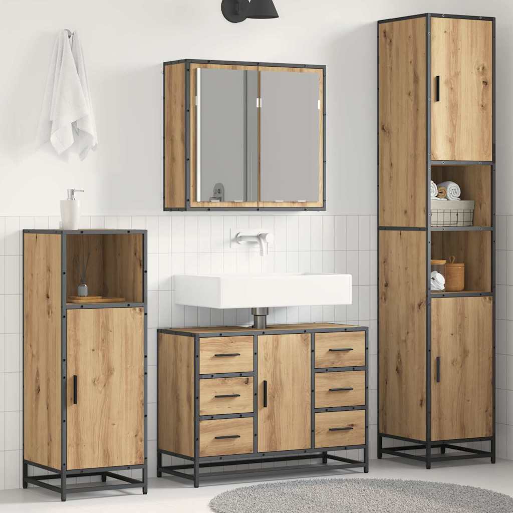 Badezimmermöbel-Set 3 stk. Artisan-Eiche 80 x 33 x 60 cm