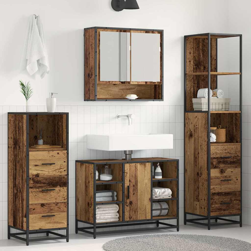 Badezimmermöbel-Set 3 Stk. Altholz Holzwerkstoff