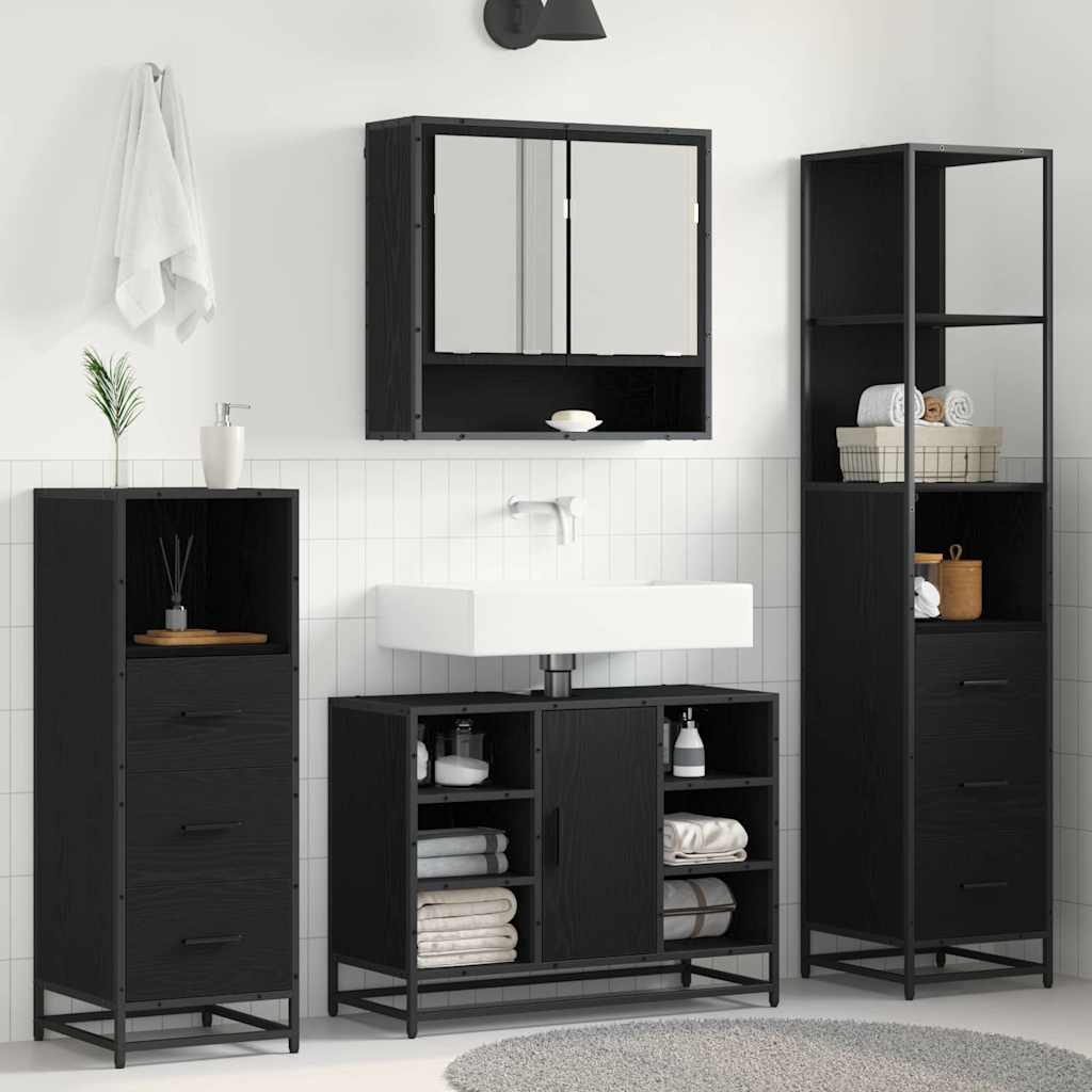 Badezimmermöbel-Set 3 Stk. Schwarz Eichen-Optik Holzwerkstoff