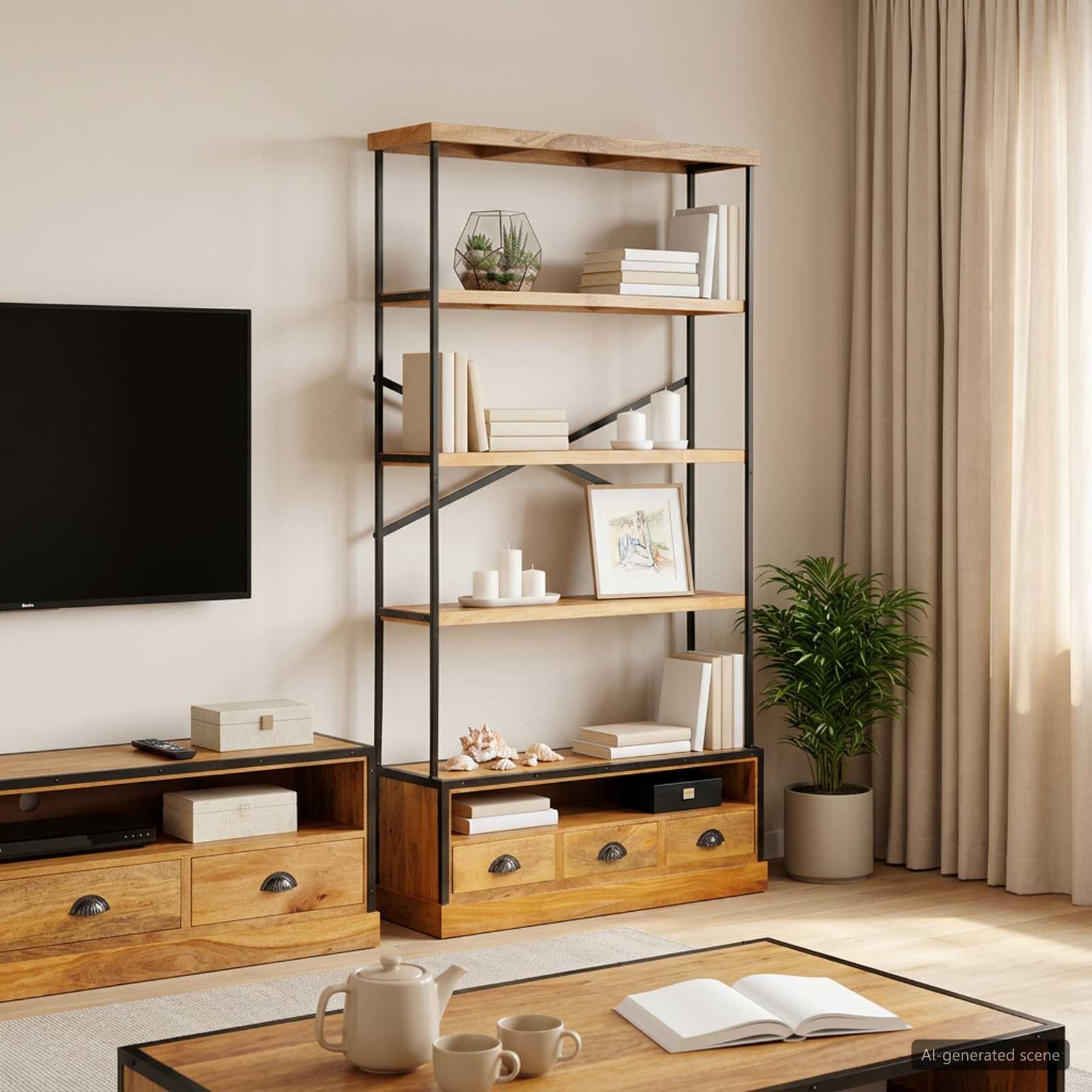 5-stöckiges Bücherregal Natur 100 x 30 x 180 cm