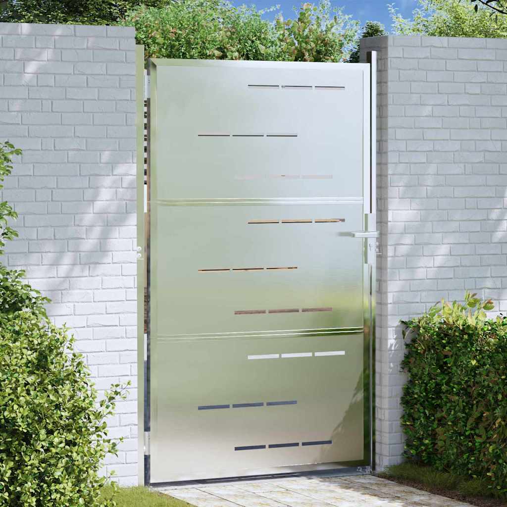 Gartentor mit Schloss Silber 85 x 144 cm Edelstahl