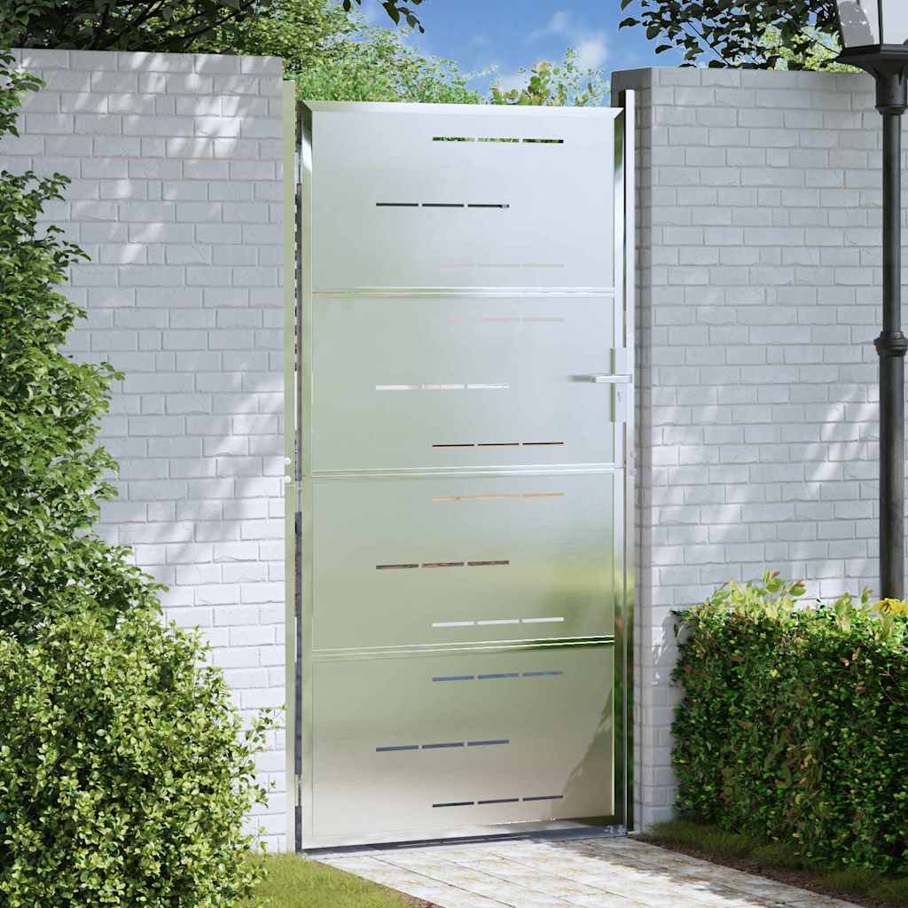 Gartentor mit Schloss Silber 85 x 196 cm Edelstahl