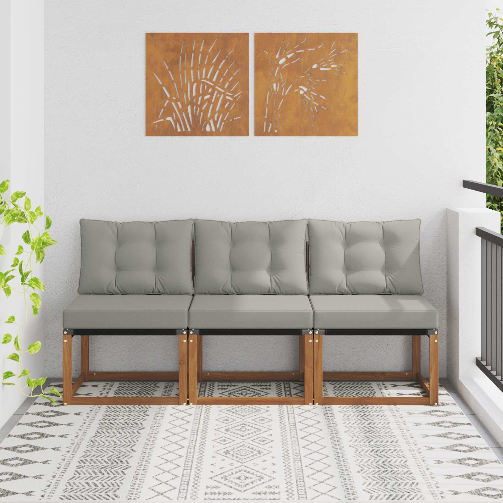 3 stk. Outdoor Mittelsofa Massivholz Akazie und Textilene Stoff