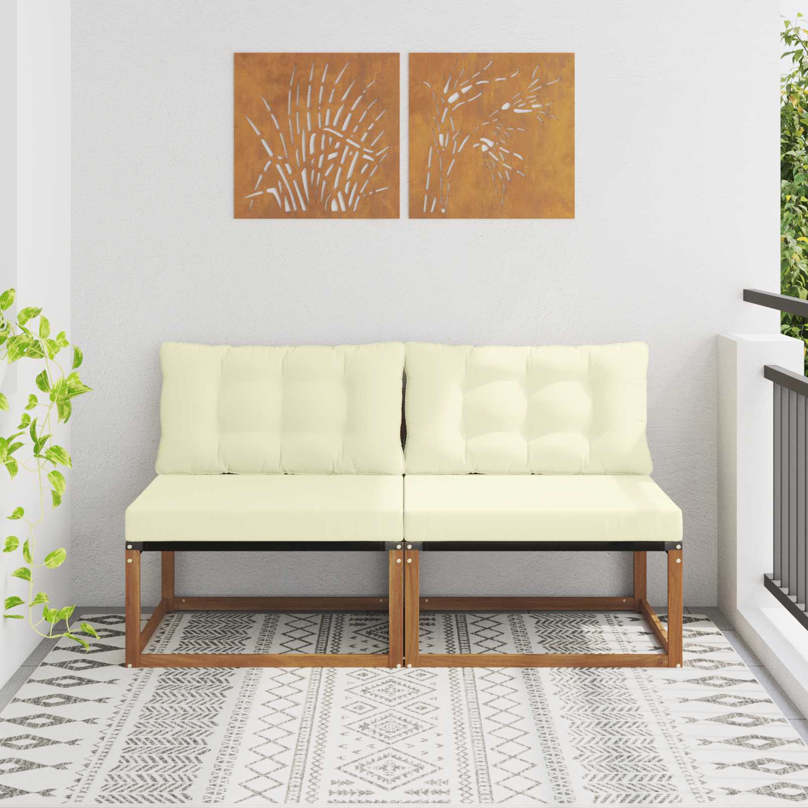 2 stk. Outdoor Mittelsofa Massivholz Akazie Natur