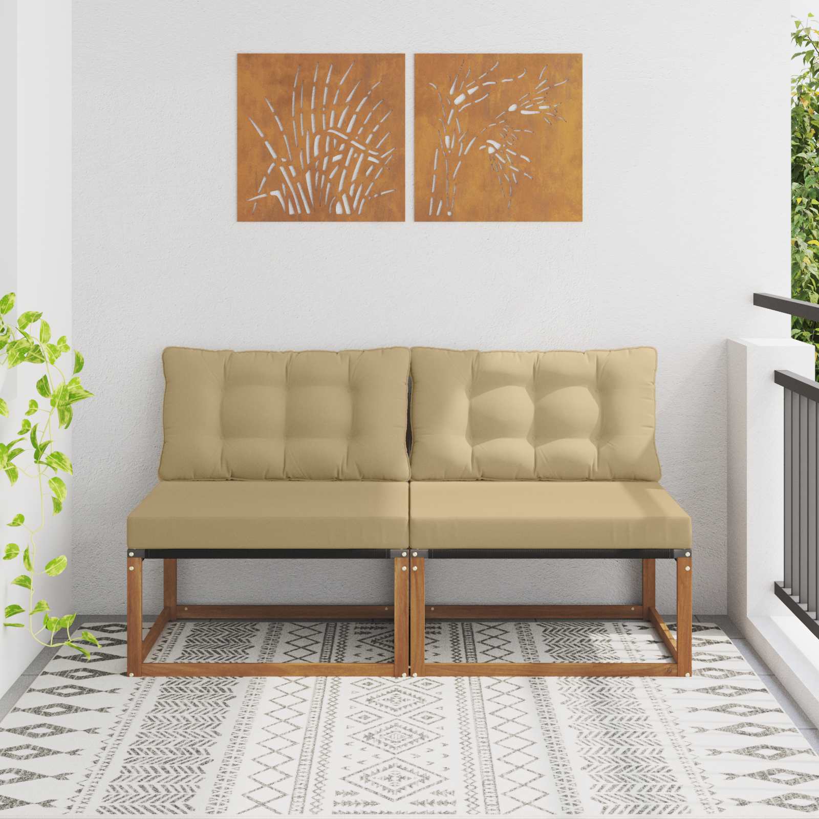 2 stk. Outdoor Mittelsofa Massivholz Akazie Natur
