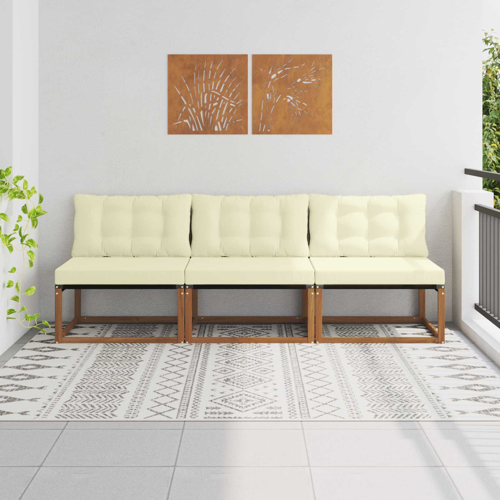 3 stk. Outdoor Mittelsofa Massivholz Akazie Natur