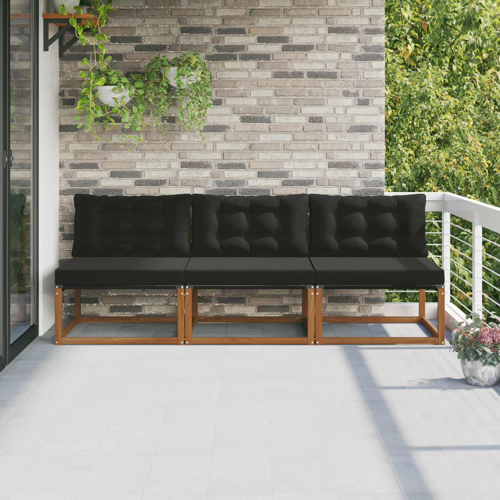3 stk. Outdoor Mittelsofa Massivholz Akazie Natur