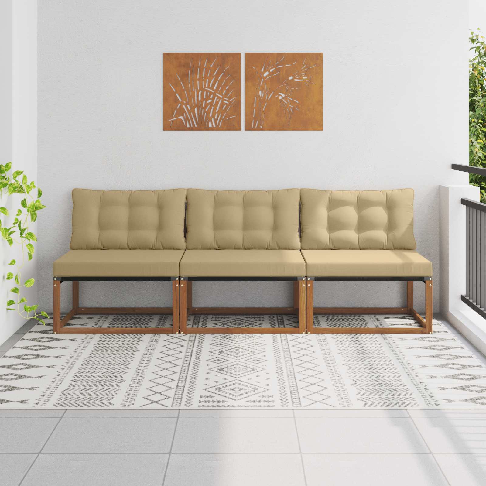 3 stk. Outdoor Mittelsofa Massivholz Akazie Natur