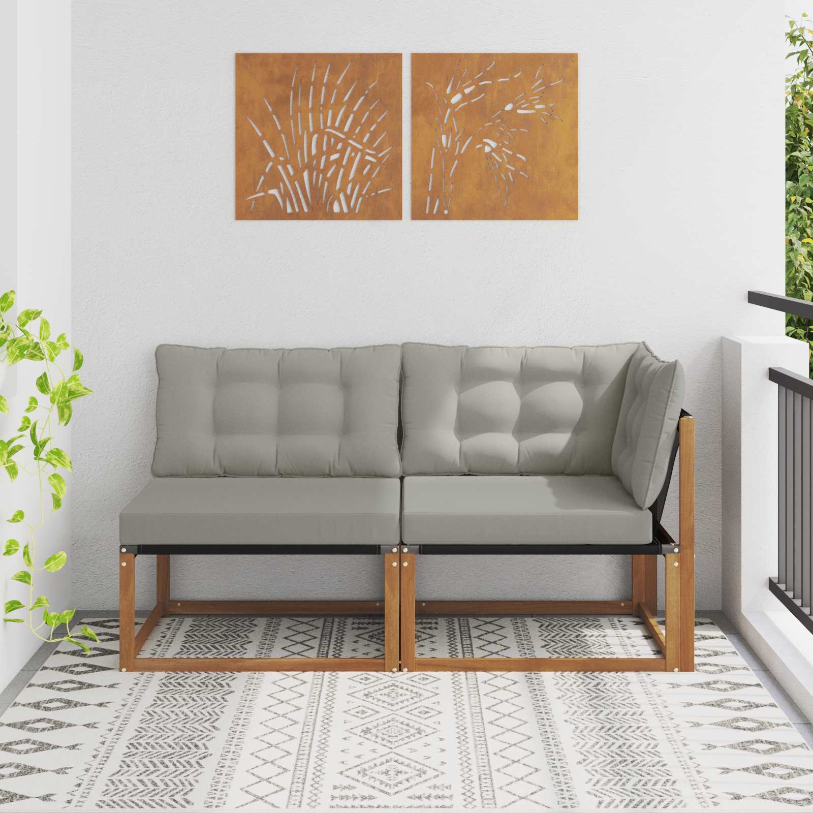 2 stk. Outdoor Mittel- und Ecksofa Massivholz Akazie Natur