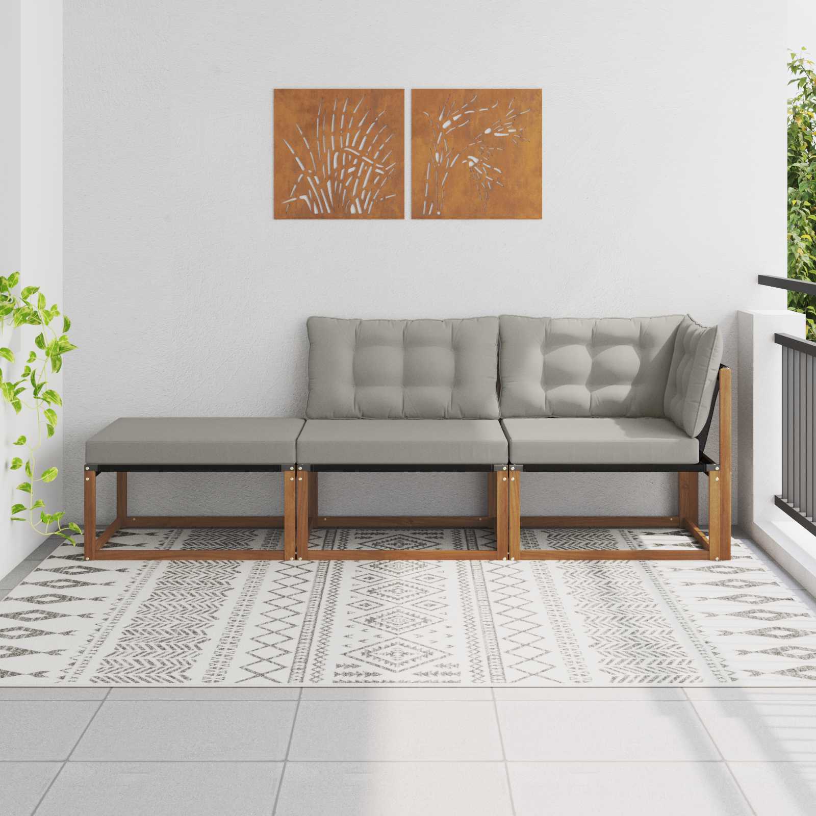 3 stk. Outdoor-Sofagarnitur Massivholz Akazie