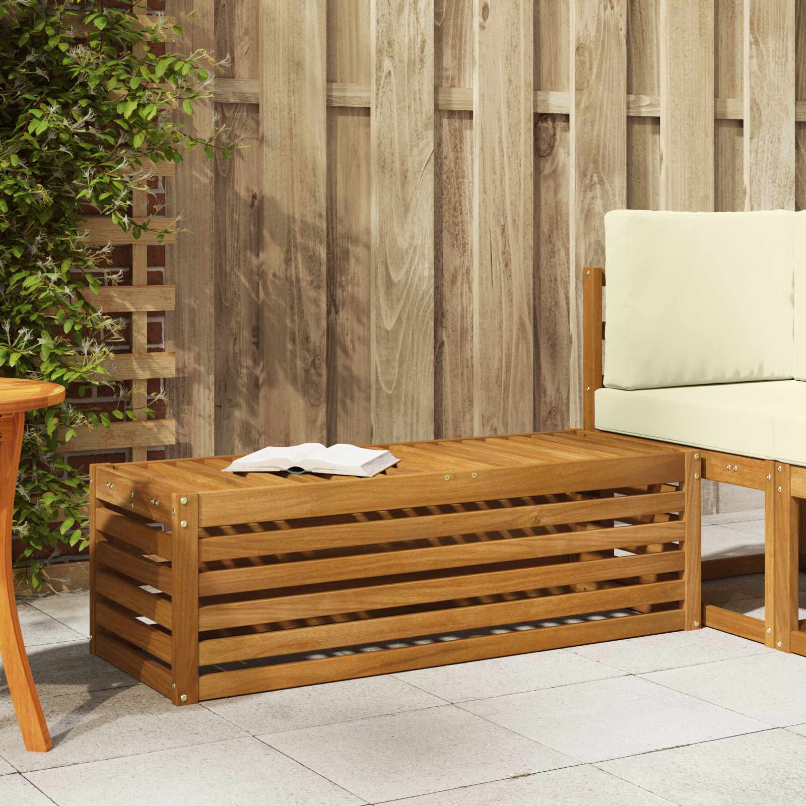 Outdoor Hocker Bank Massivholz Akazie Natur 115 x 43 x 37 cm