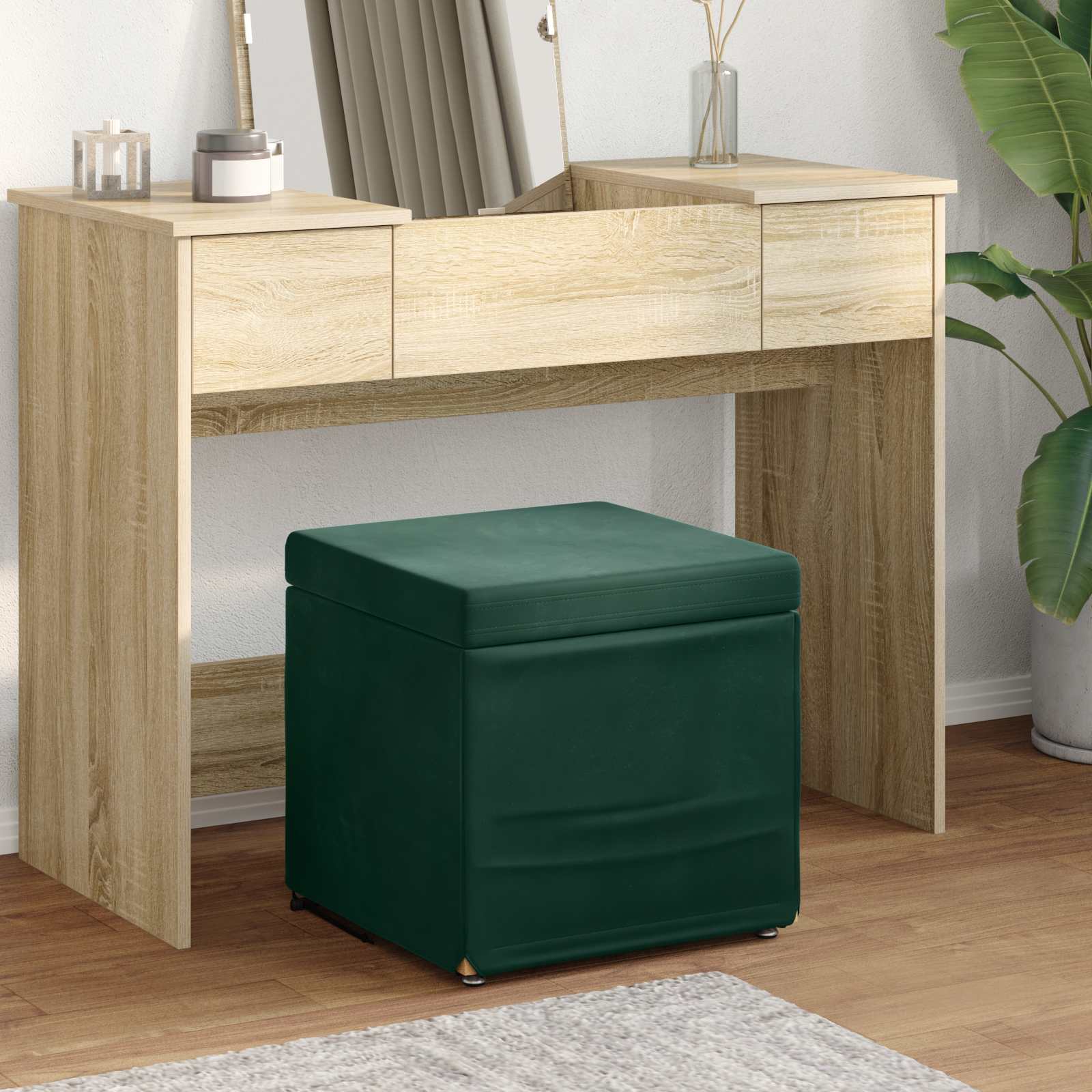 Hocker Dunkelgrün 41 x 41 x 40 cm Samt und Engineering Holz