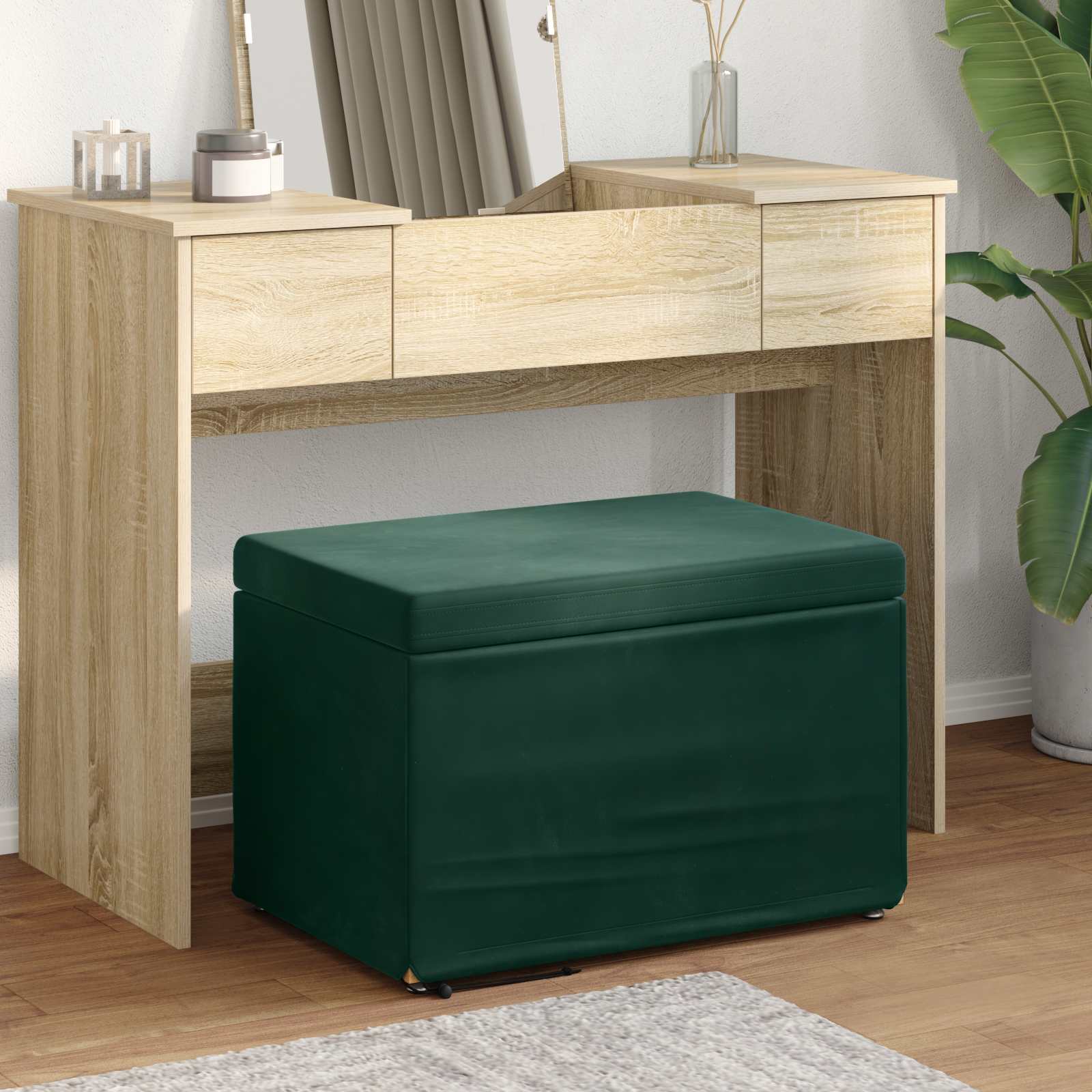 Hocker Dunkelgrün 61 x 41 x 40 cm Samt und Engineering Holz