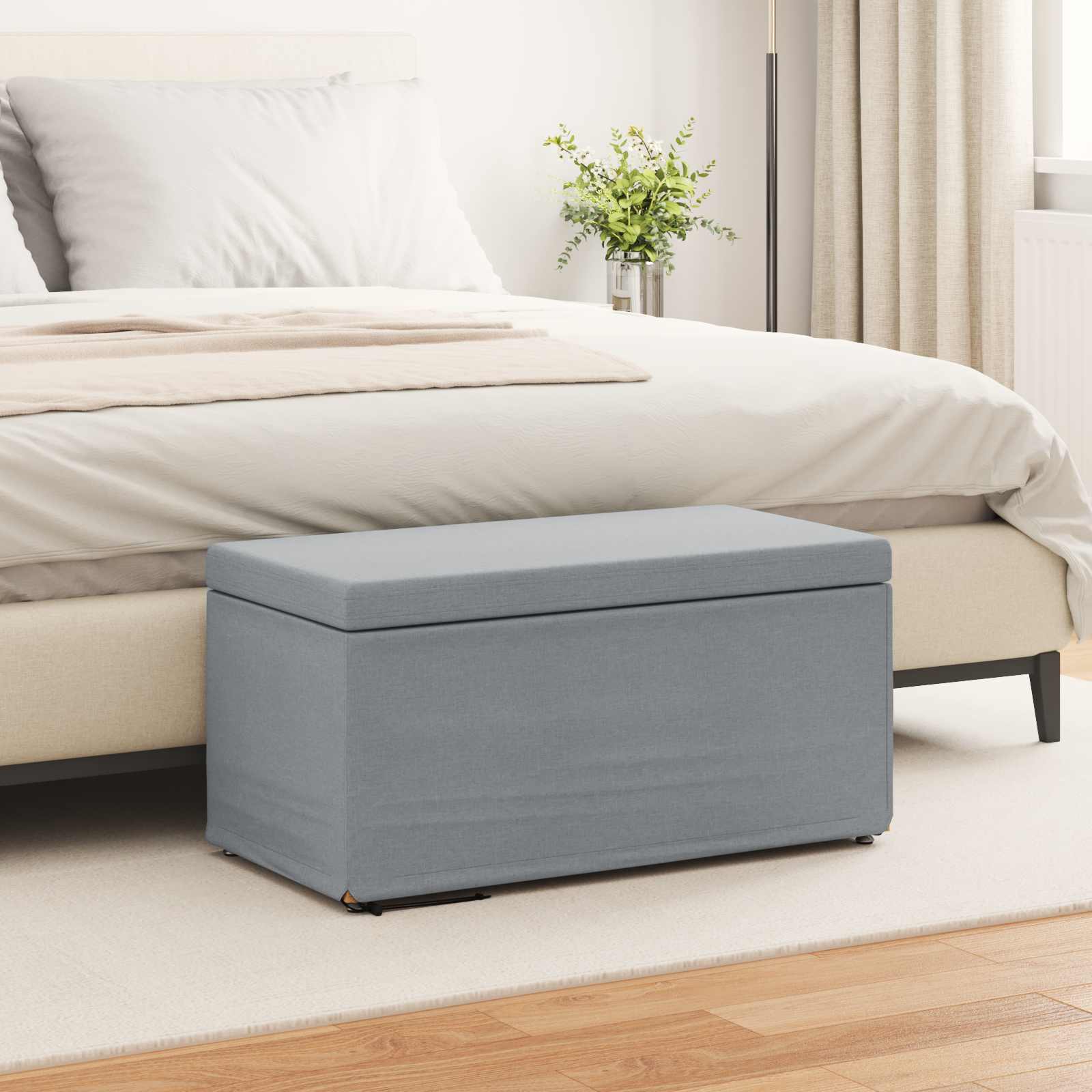 Hocker Hellgrau 81 x 41 x 40 cm Stoff und Pressholz