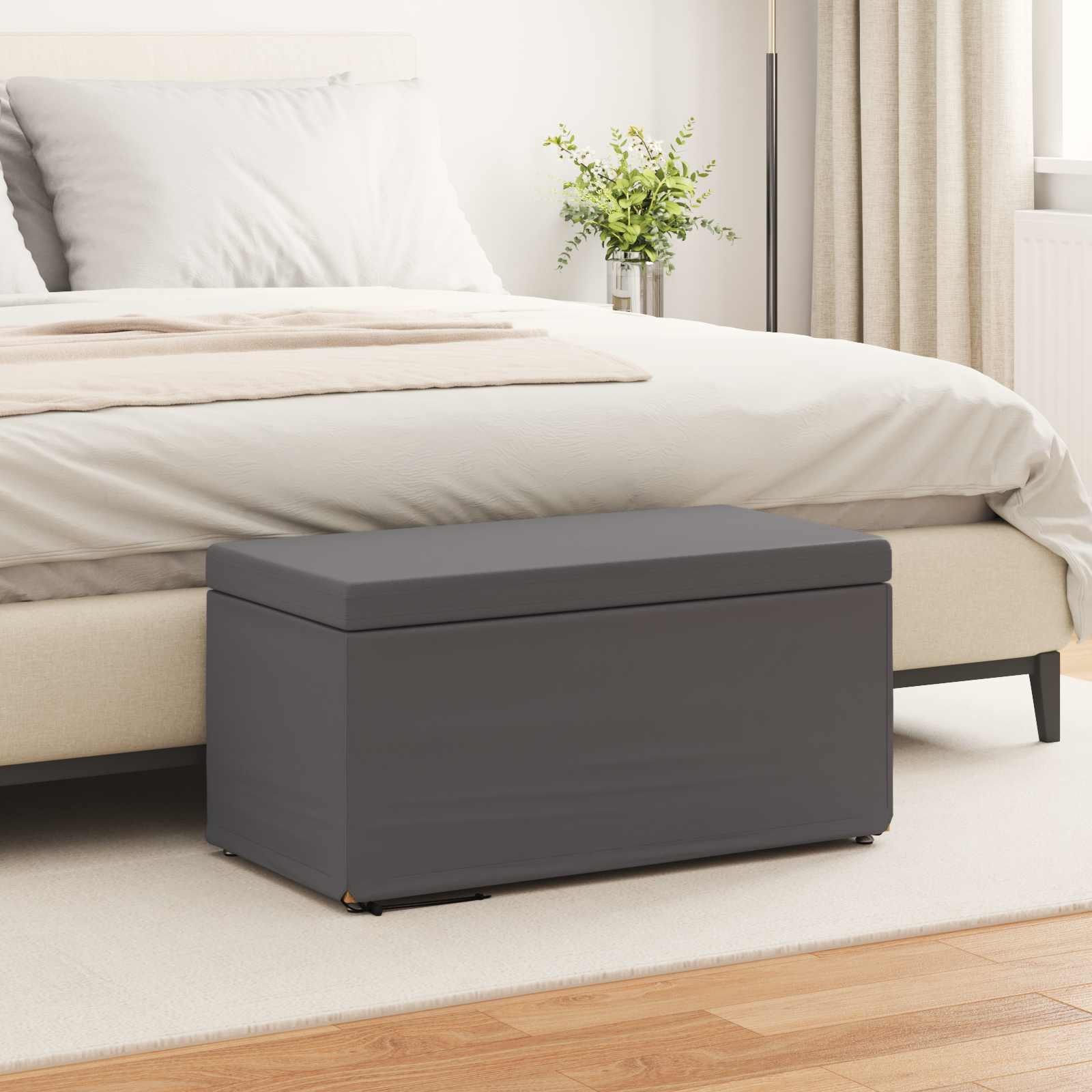 Hocker Grau 81 x 41 x 40 cm Kunstleder und Engineering Holz
