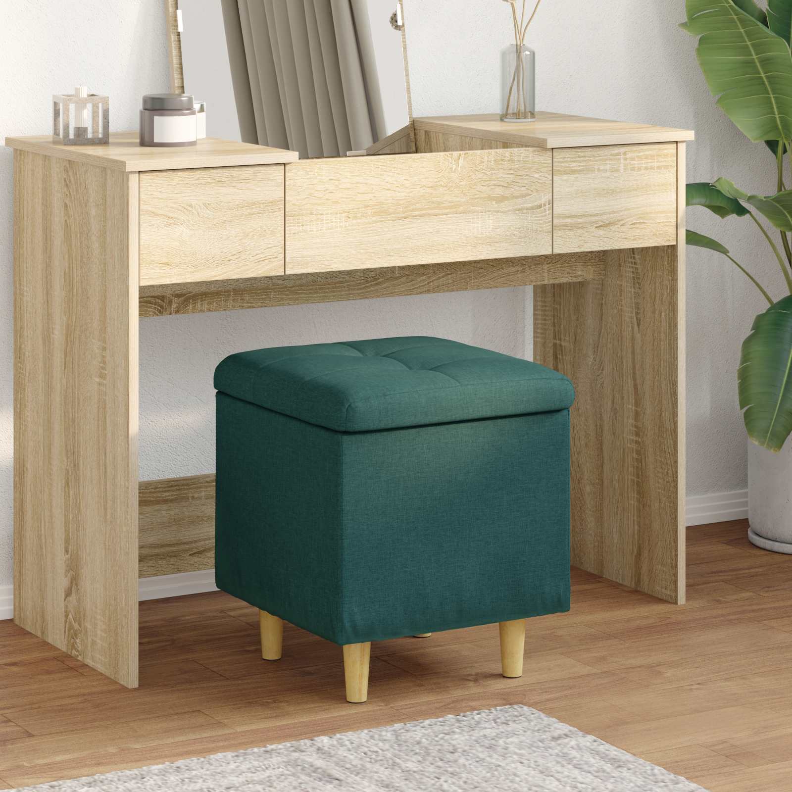 Ottoman mit Stauraum Dunkelgrün 40 x 40 x 45 cm Stoff