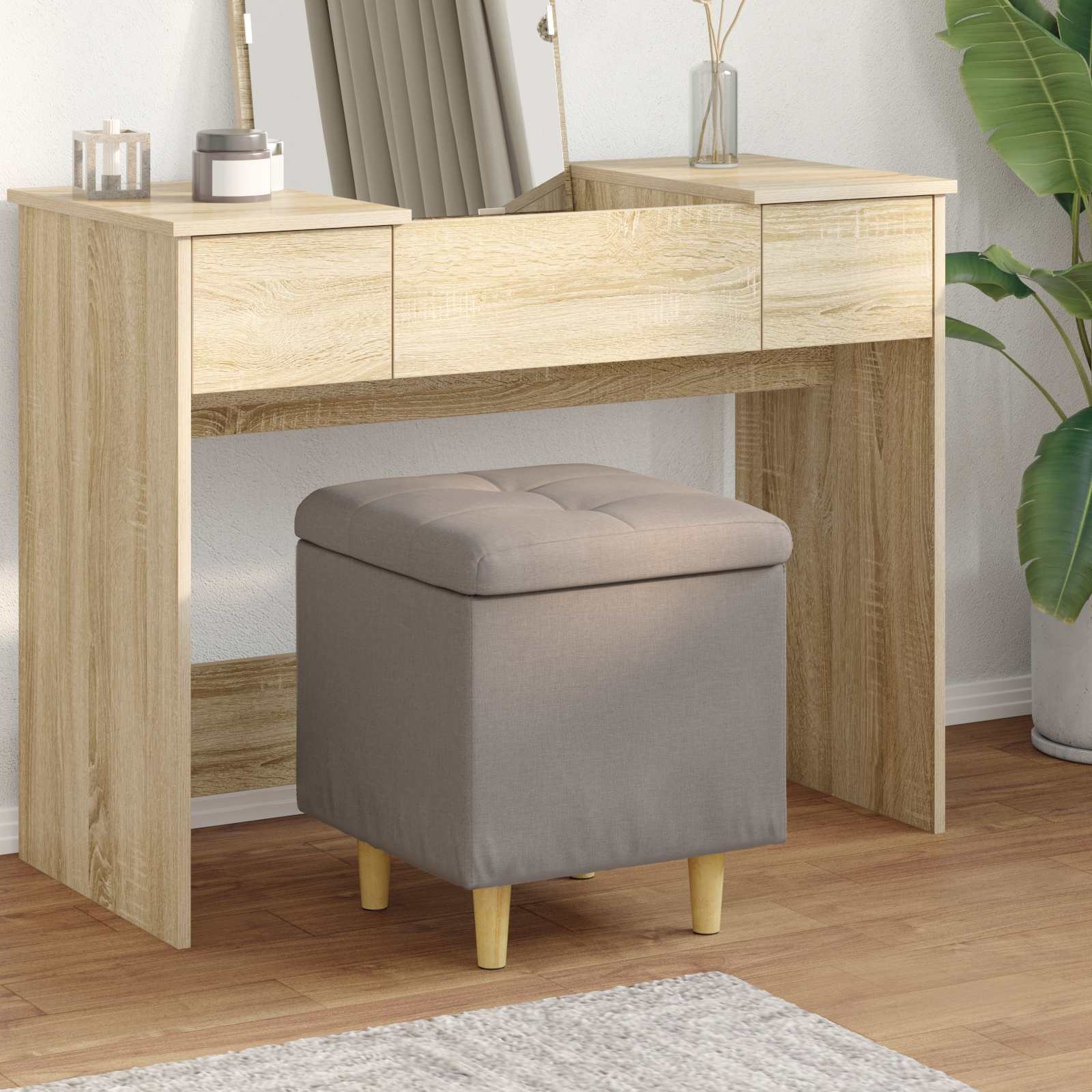 Ottoman mit Stauraum Taupe 40 x 40 x 45 cm Stoff