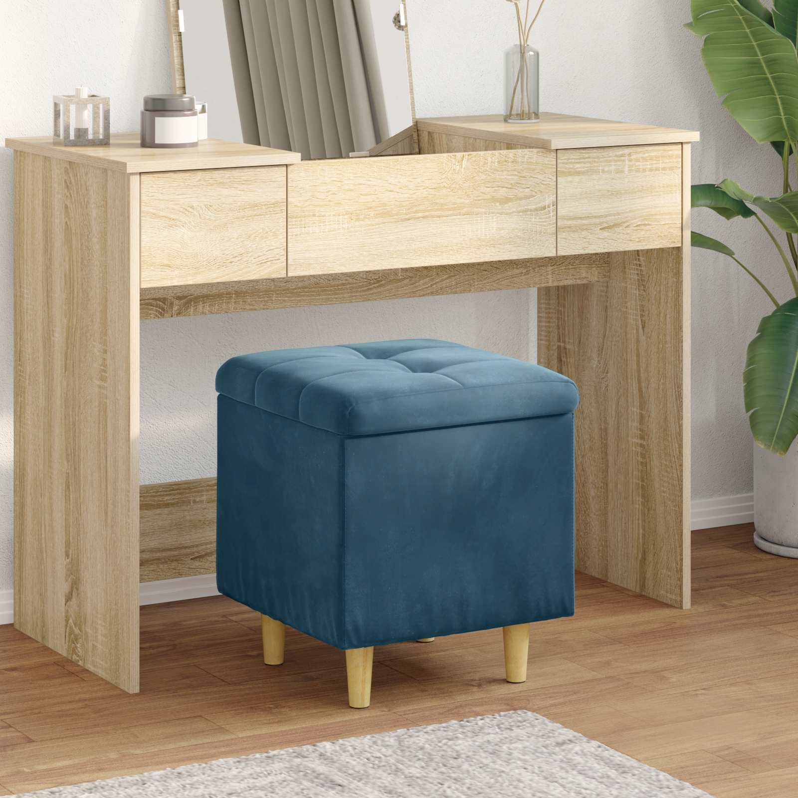 Ottoman mit Stauraum Blau 40 x 40 x 45 cm Samt