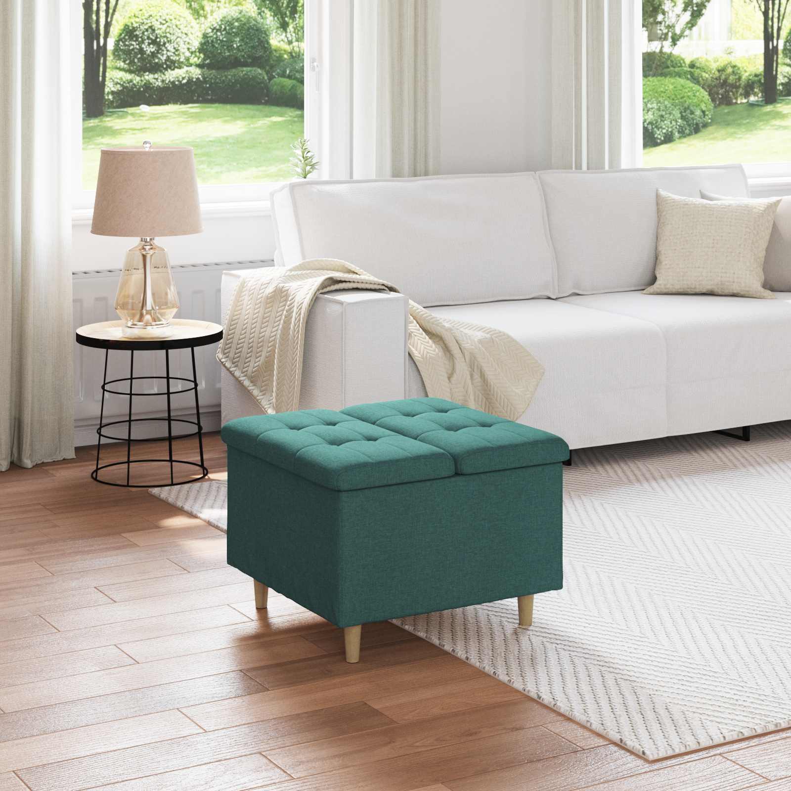 Ottoman mit Stauraum Dunkelgrün 60 x 60 x 45 cm Stoff
