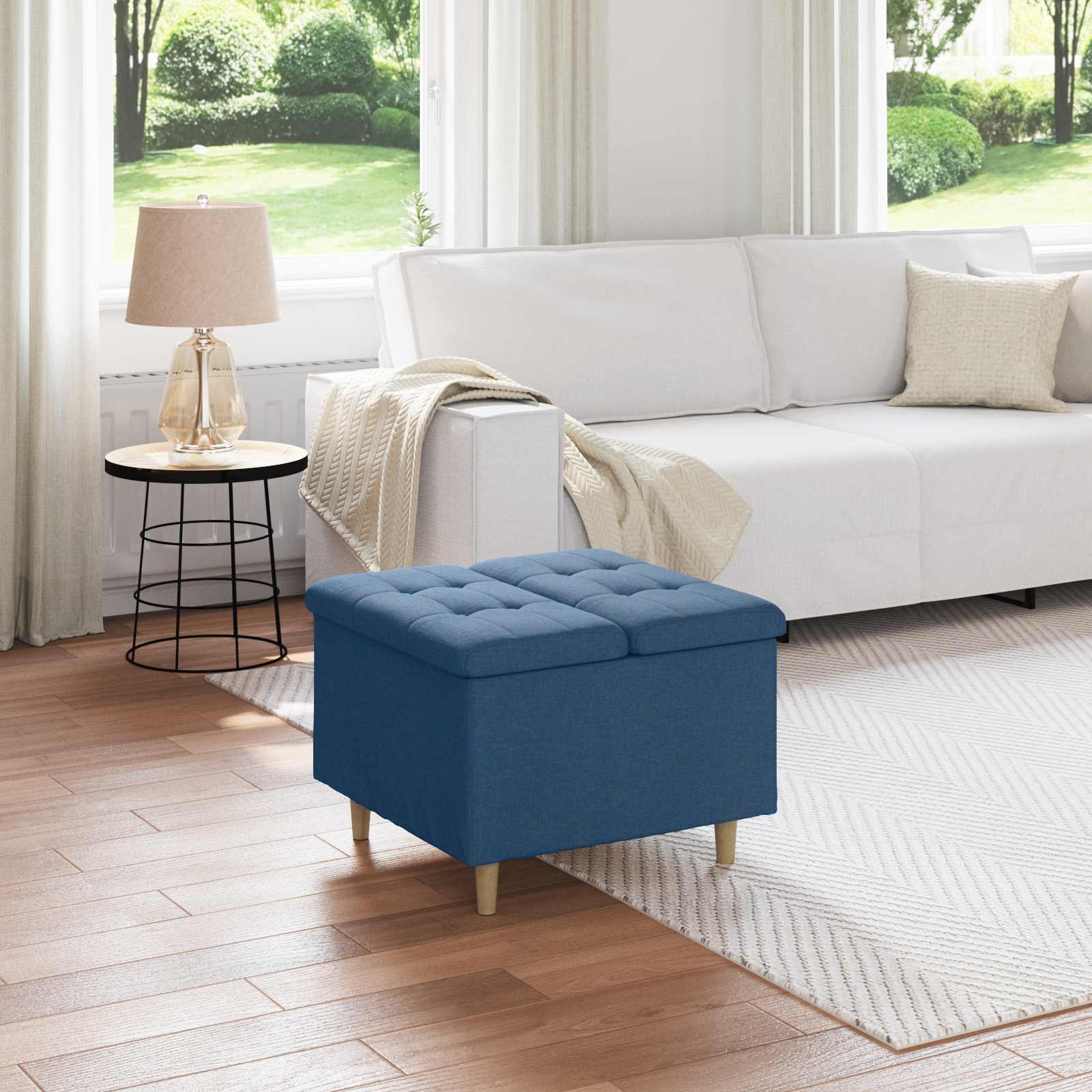 Ottoman mit Stauraum Blau 60 x 60 x 45 cm Stoff