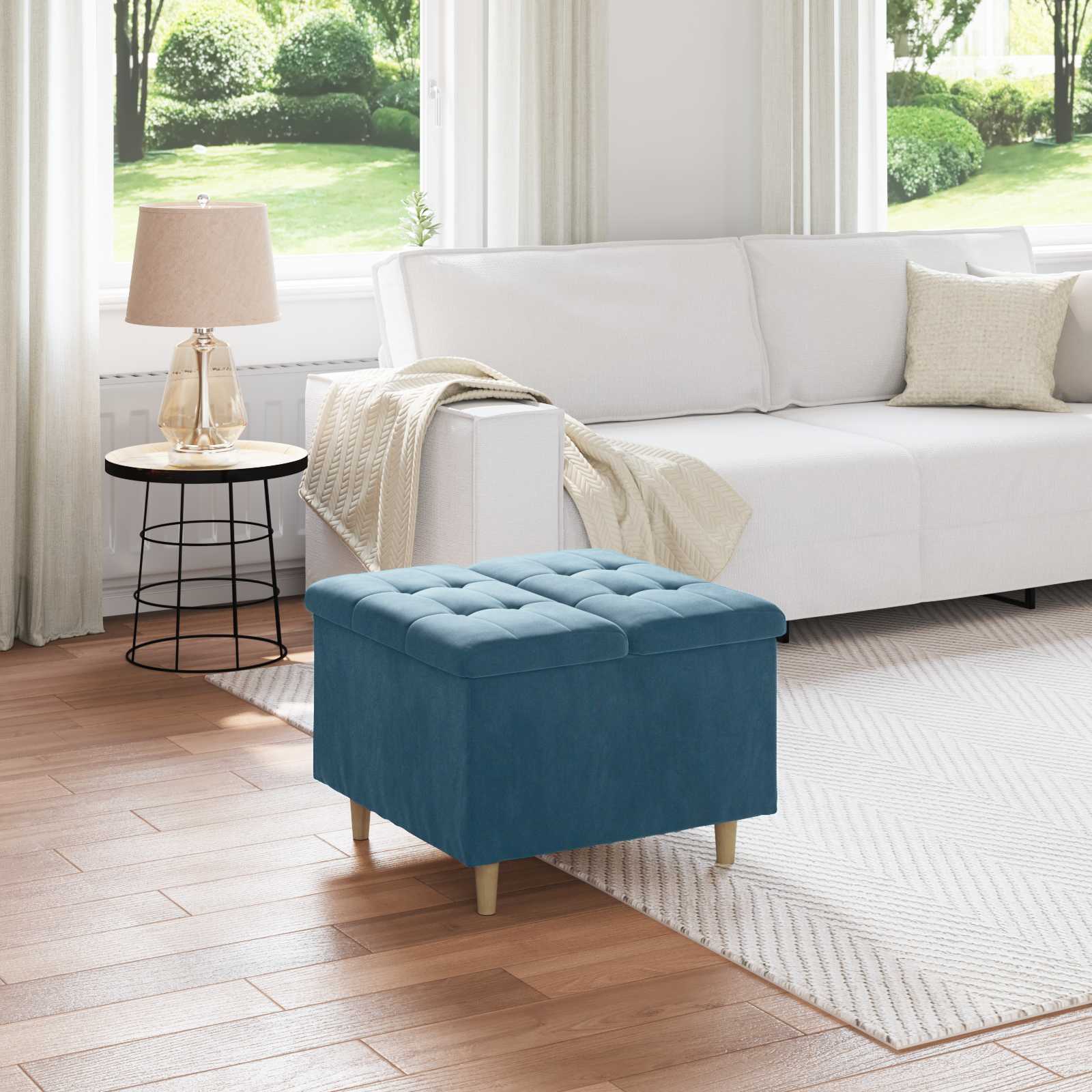 Ottoman mit Stauraum Blau 60 x 60 x 45 cm Samt